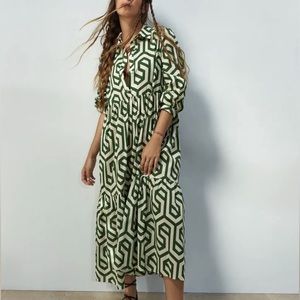 Zara Green Geometric Print Dress